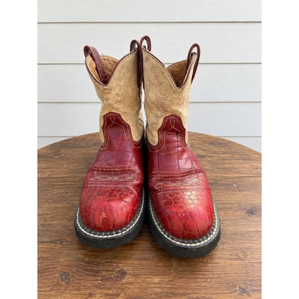 10B Fatbaby Red Croc Embossed Leather Western Cowboy Boots